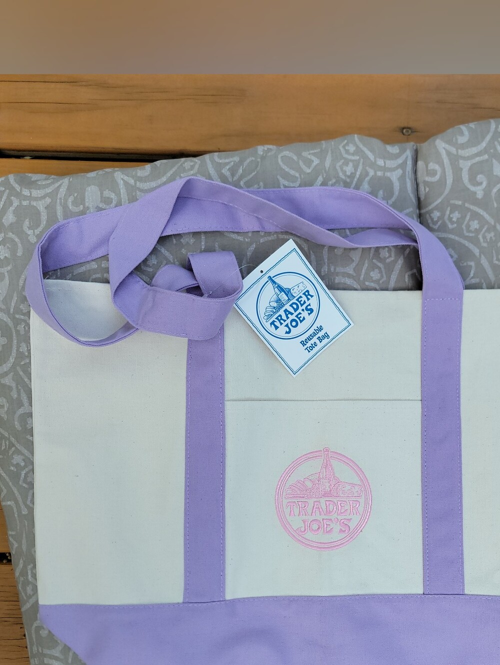 Trader Joe's Large Tote With Lavender Purple Handles